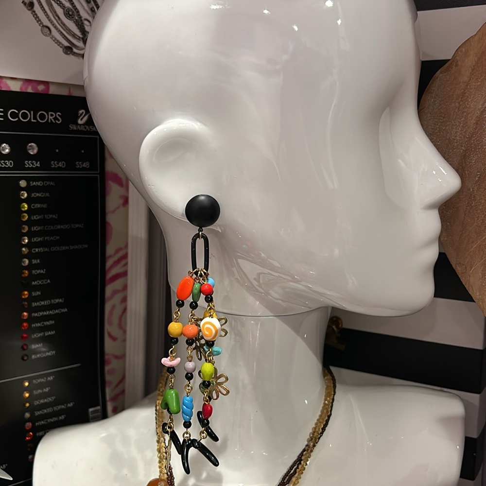 Long, Dramatic Colorful Glass Beaded Earrings-Boutique - Picture 5 of 6